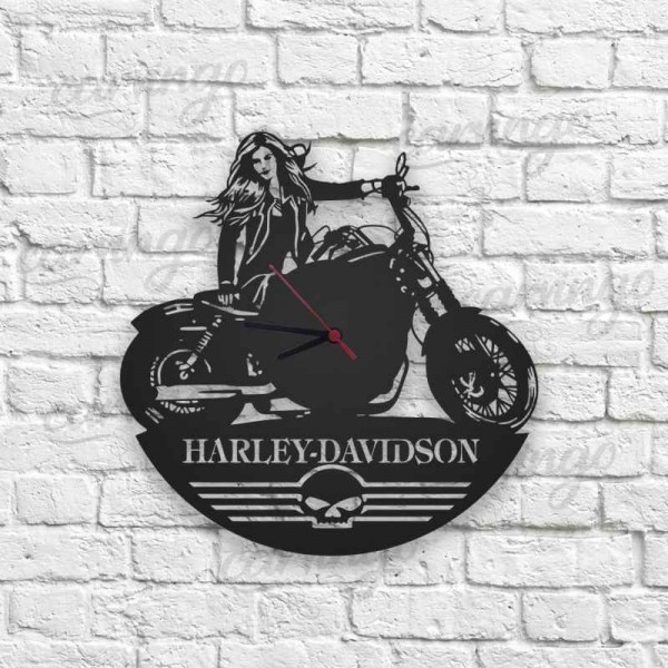 Harley Davidson Logolu Ahşap Duvar Saati