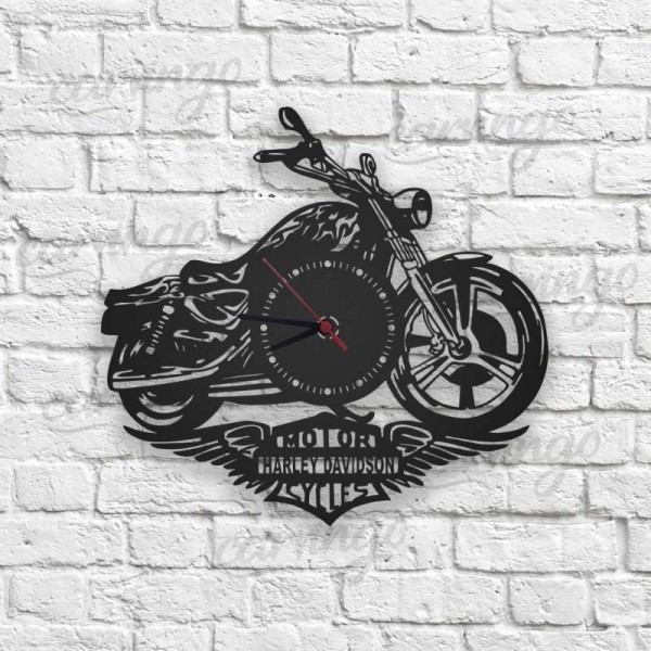 Harley Davidson Motor Logolu Ahşap Duvar Saati